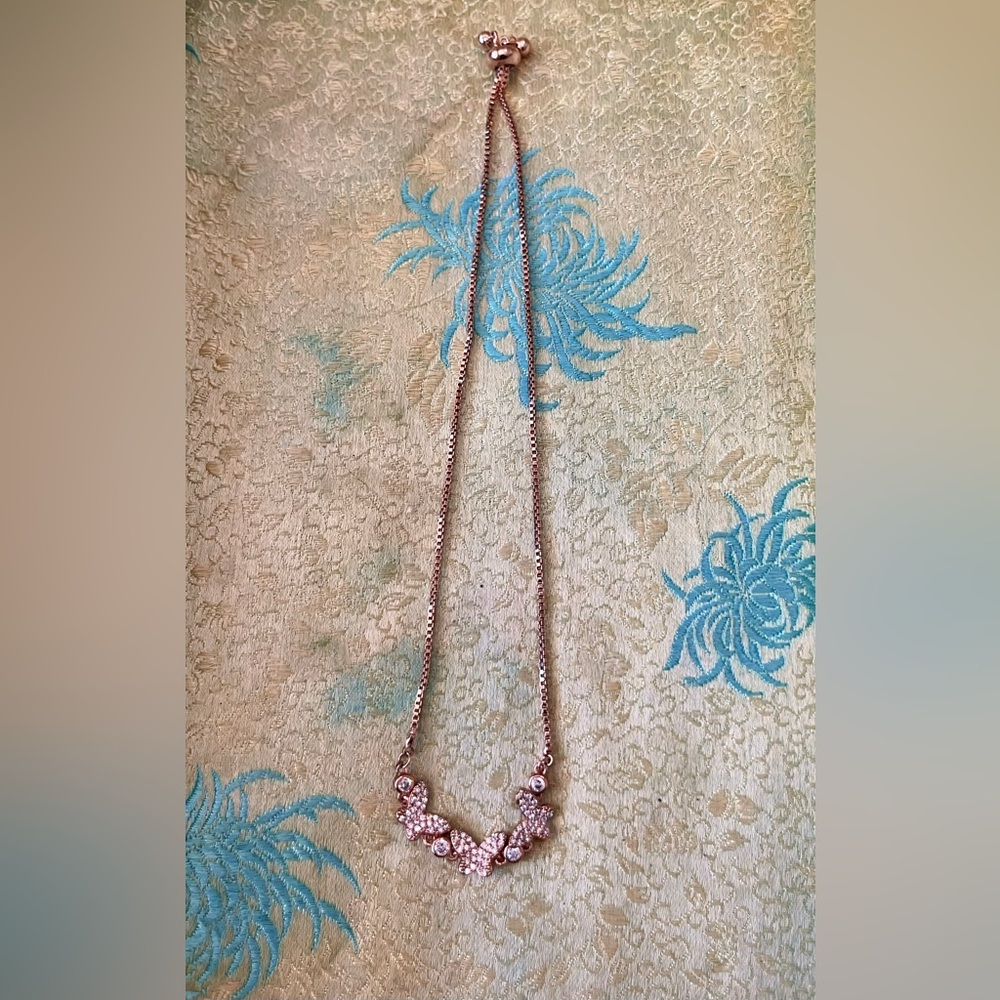 VTG Rose Gold Butterfly Necklace CZ Crystal Pendant Jewelry
